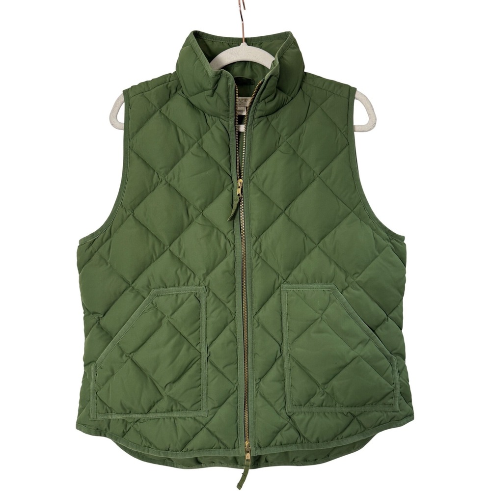 J.Crew Excursion Quilted Down Vest Women Large Green Excellent Full Zip Pockets